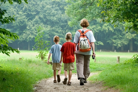 mom and sons hiking